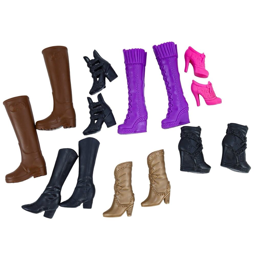 7x Pairs Barbie Doll Boots Fall Winter Shoes Cursive B Low Medium Heels Western